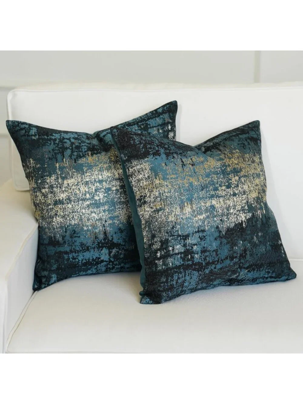 Mid-Century Modern Throw Pillow Covers 24x24, Teal & Gold Abstract, Retro Accent